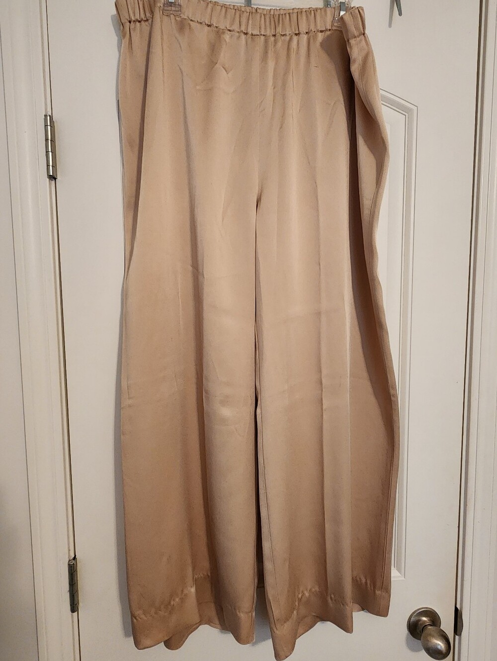 Marina Rinaldi NWT Women's Wide-Leg Satin Pants Beige 18 Pull-on Style